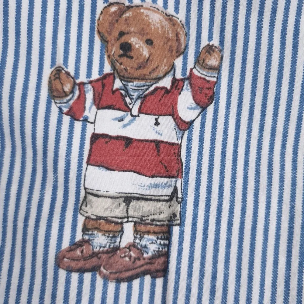 Ralph Lauren Polo Bear Pillowcase Flat Sheet 2 Piece Set Twin Blue Striped Rugby